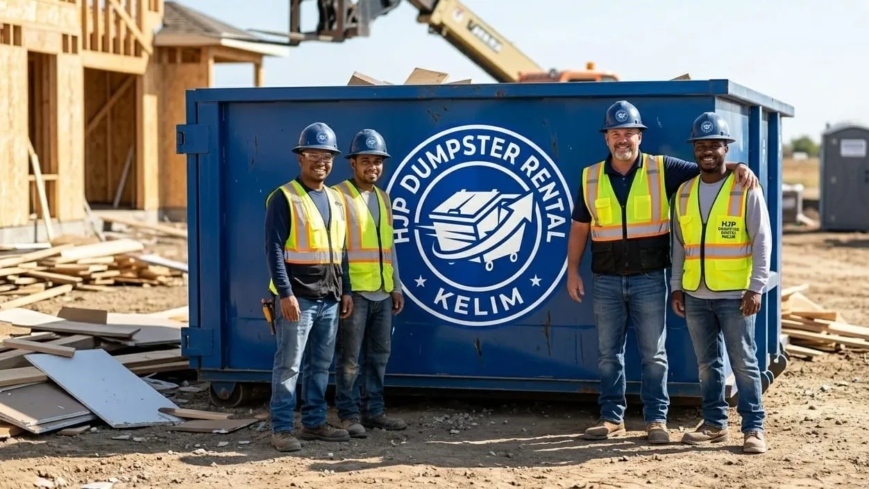 Construction debris disposal in Colorado — mixed building waste loaded into a roll-off on a northern Colorado site
